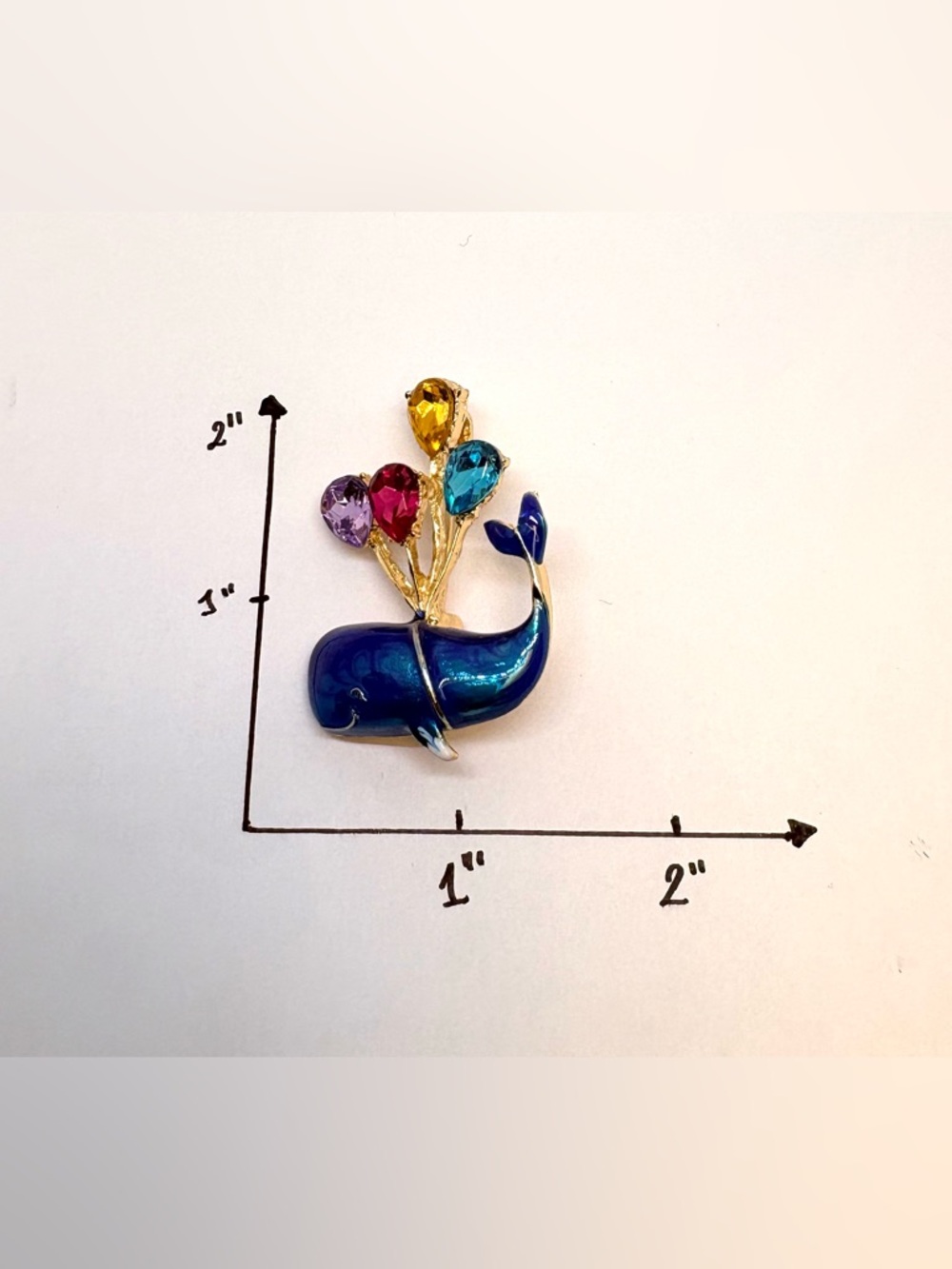 Blue Whale Brooch with Multicolor Gem Balloons - Picture 4 of 6